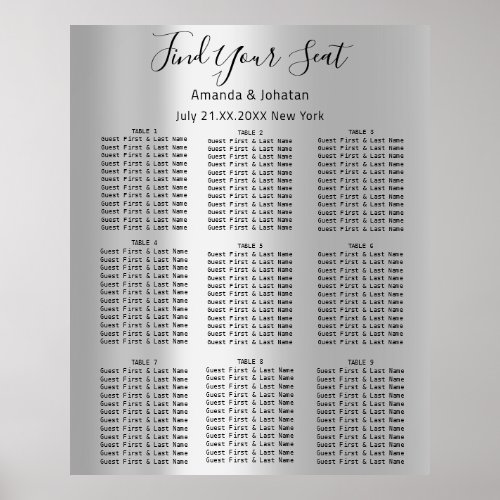 Find Your Seat Seat Chart Wedding Bridal Silver