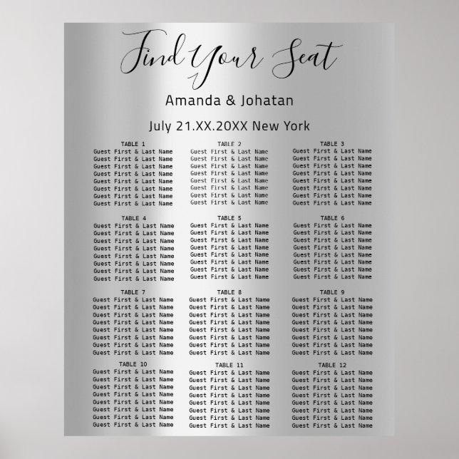 Find Your Seat Seat Chart Wedding Bridal Silver 12 (Front)