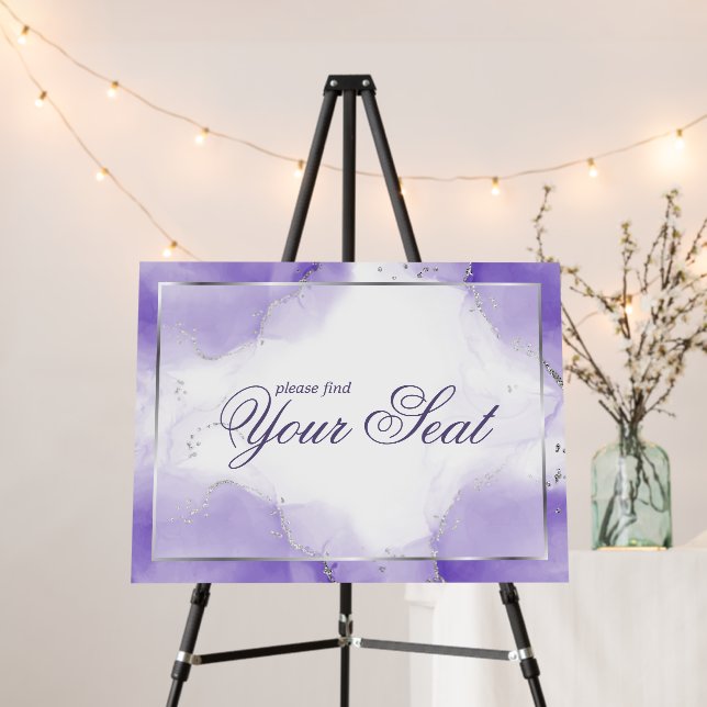 Find Your Seat Sign Amethyst  Abstract Silver (In Situ (Stand))