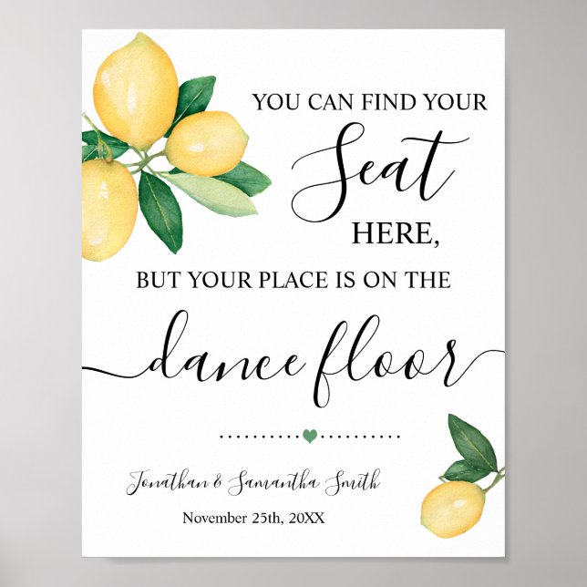 Find Your Seat Sign Wedding Reception Lemons Sign (Front)