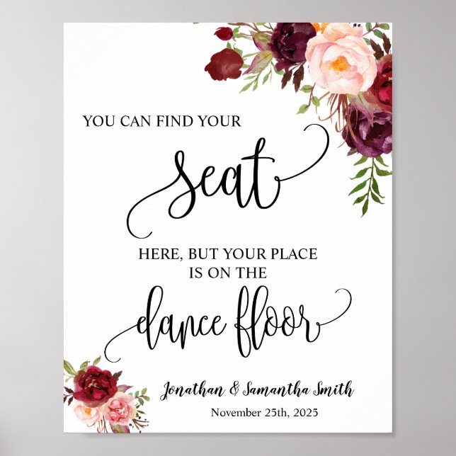 Find your seat sign wedding reception marsala (Front)