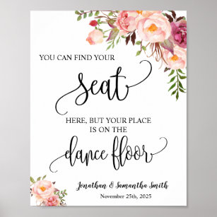 Find your seat sign wedding reception pink floral