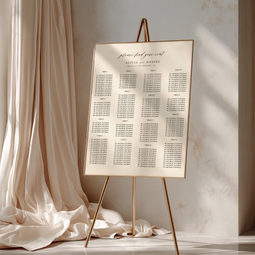 Find your seat simple ivory wedding seating chart