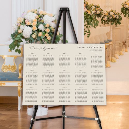 Find your seat simple ivory wedding seating chart foam board