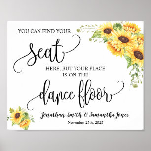 Find your seat wedding reception sunflowers sign