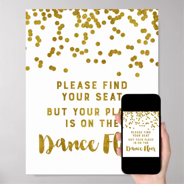 Find Your Seat Wedding Sign Gold Confetti | Zazzle