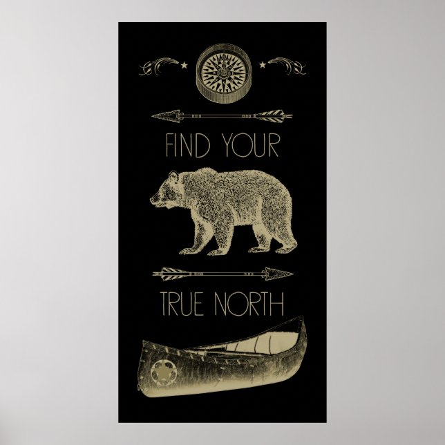 Find Your True North Canoe Bear Arrows Compass Poster (Front)