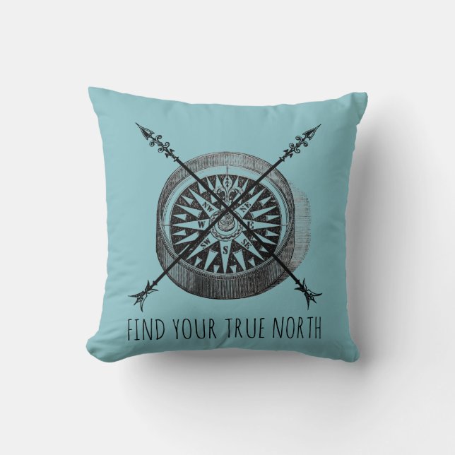 Find Your True North Compass Throw Pillow (Front)