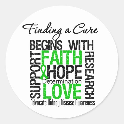 Finding a Cure For Kidney Disease Green Classic Round Sticker