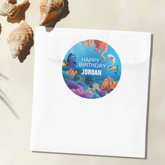 Finding Dory Birthday Classic Round Sticker (Sticker on treat bag)