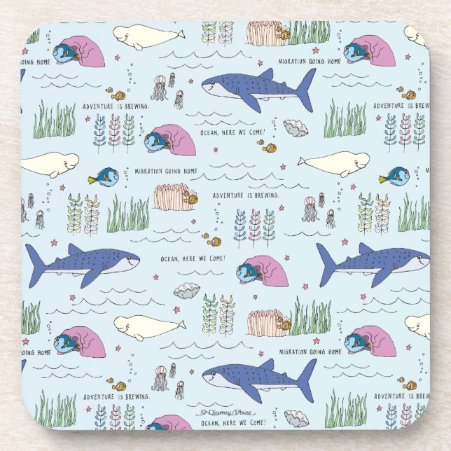 Finding Dory Blue Cartoon Pattern Beverage Coaster (Front)
