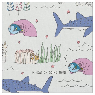 Finding Dory Blue Cartoon Pattern Fabric