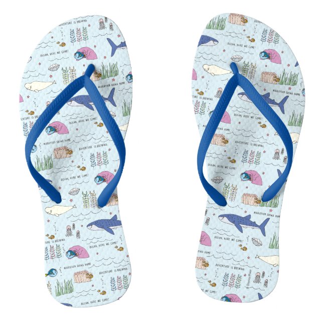 Finding Dory Blue Cartoon Pattern Flip Flops (Footbed)