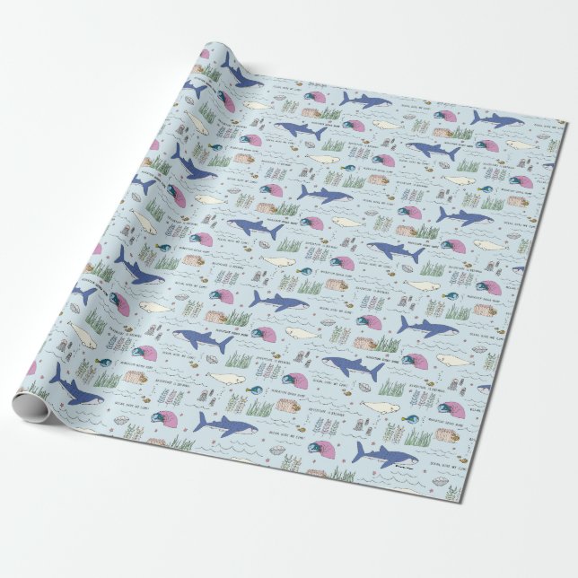 Finding Dory Blue Cartoon Pattern Wrapping Paper (Unrolled)