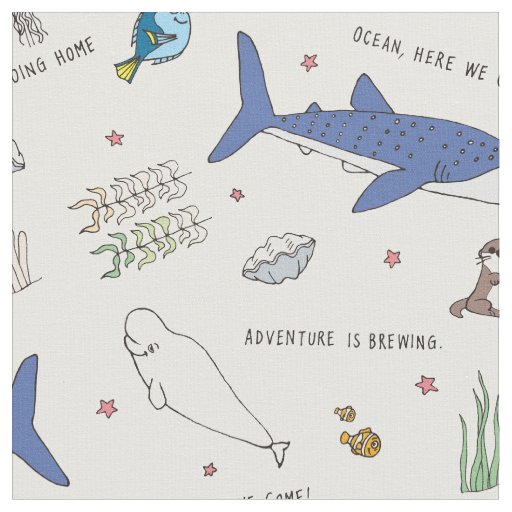 Finding Dory Cartoon White Pattern Fabric