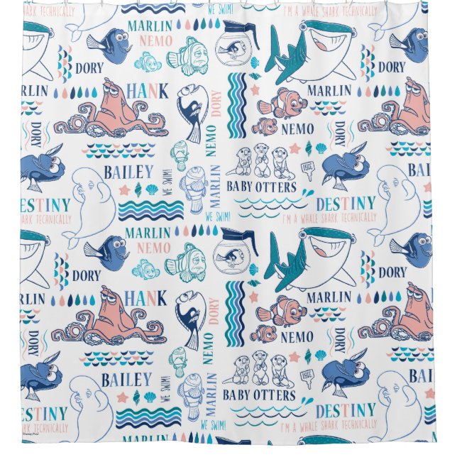 Finding Dory Pastel Pattern Shower Curtain (Front)