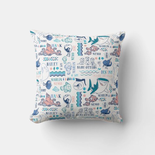 Finding Dory Pastel Pattern Throw Pillow