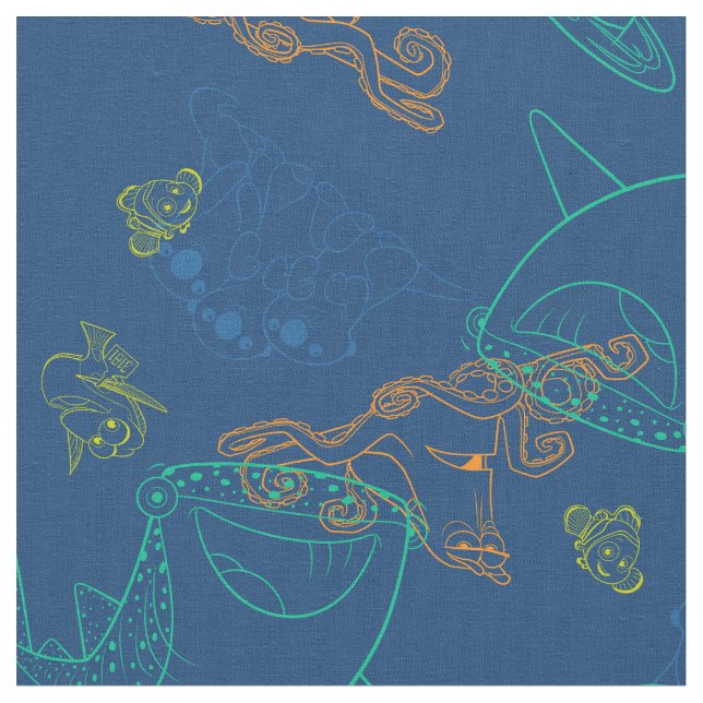 Finding Dory Sketch Navy Pattern Fabric (Close Up)