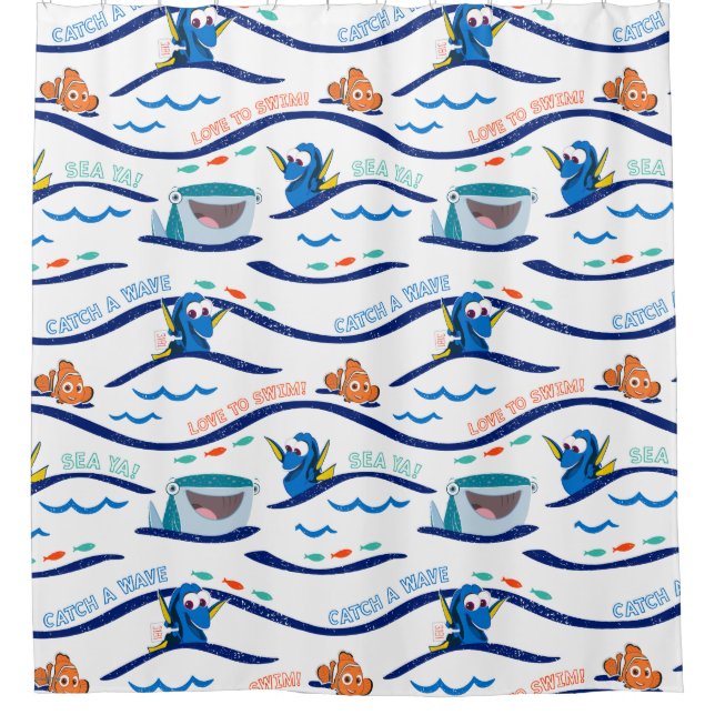 Finding Dory Wave Pattern Shower Curtain (Front)