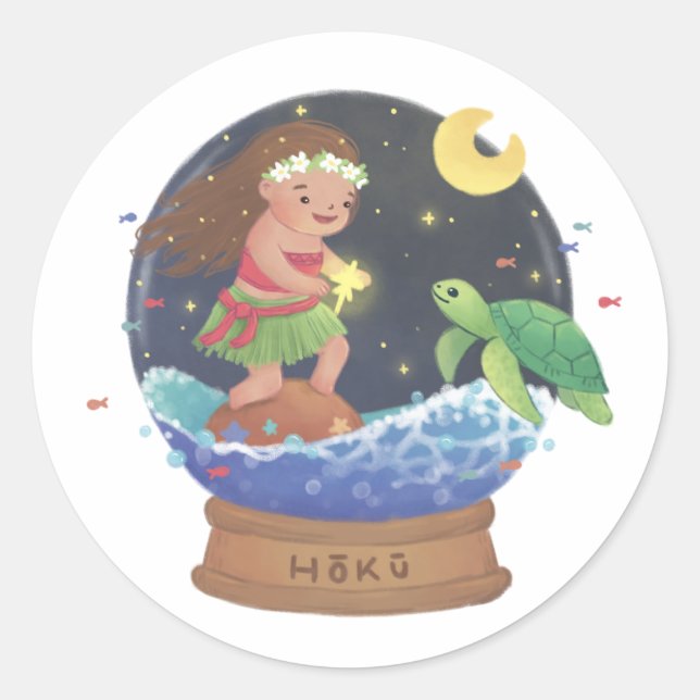 Finding Hoku: the Star Illustration Classic Round Sticker (Front)
