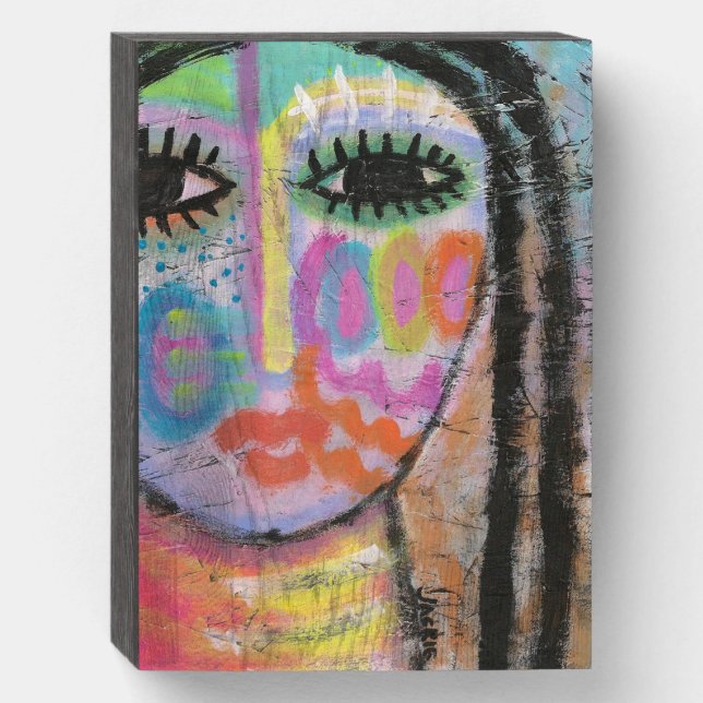 Finding Myself Abstract Painting on OSB Board Wooden Box Sign (Front Vertical)
