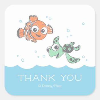 Finding Nemo And Squirt Baby Shower Thank You Square Sticker by FindingDory at Zazzle
