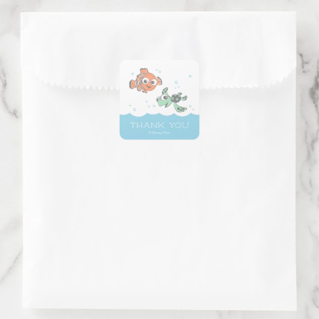 Finding Nemo and Squirt Birthday Thank You Square Sticker (Bag)