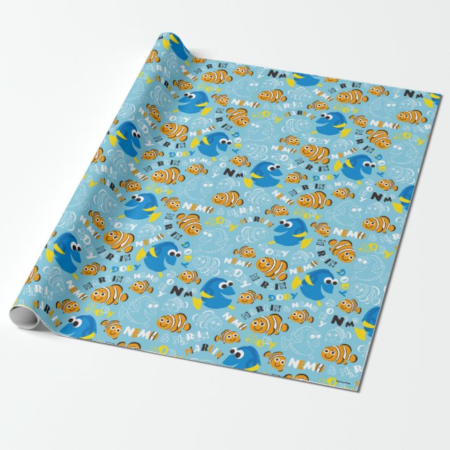 Finding Nemo | Dory and Nemo Pattern Wrapping Paper (Unrolled)