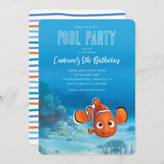 Finding Nemo Pool Party Birthday Invitation (Front/Back)