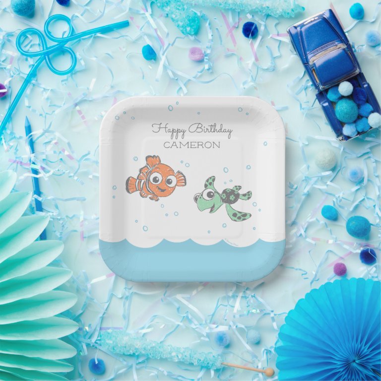 Finding Nemo &amp; Squirt First Birthday Paper Plates