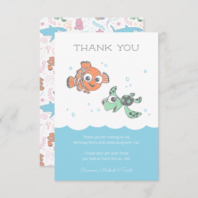 Finding Nemo & Squirt First Birthday Thank You Invitation (Front/Back)