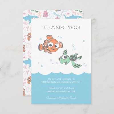 Finding Nemo &amp; Squirt First Birthday Thank You Invitation
