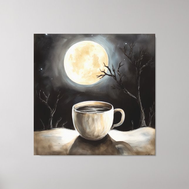 Finding winter tranquility with coffee and moon. canvas print (Front)