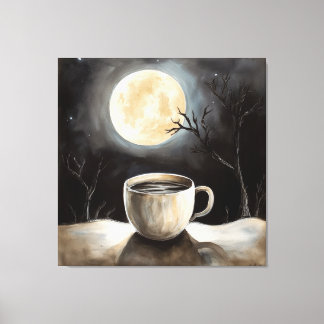Finding winter tranquility with coffee and moon. canvas print