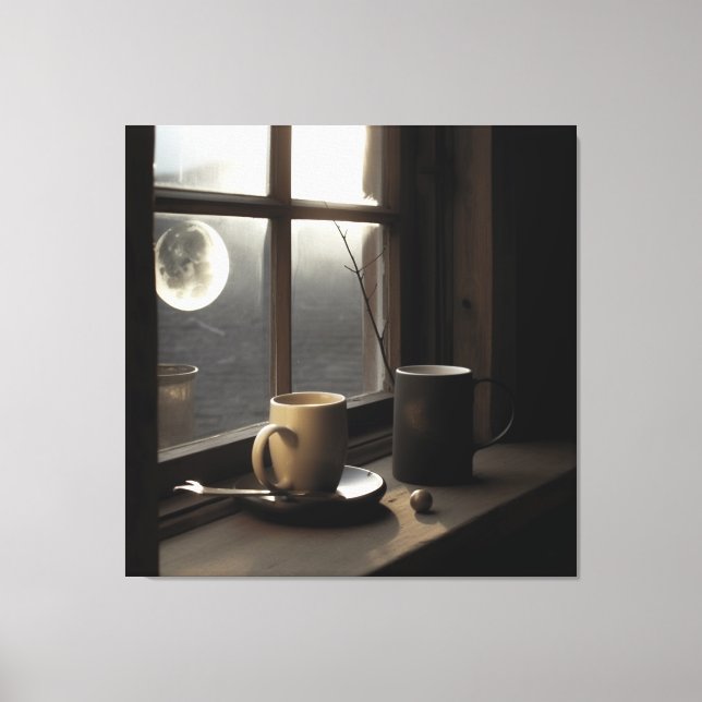 Finding winter tranquility with coffee and moon.  canvas print (Front)