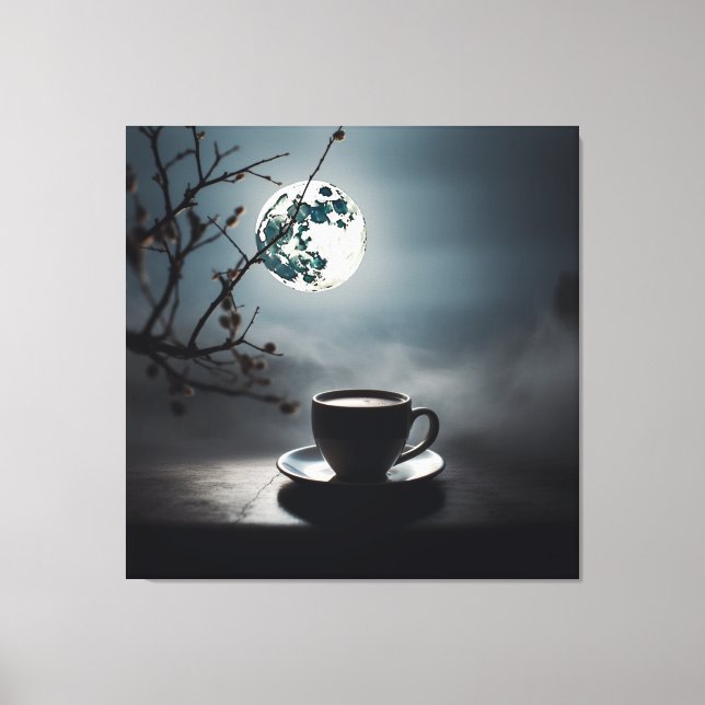 Finding winter tranquility with coffee and moon. canvas print (Front)