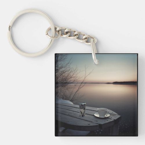 Finding winter tranquility with coffee and moon keychain