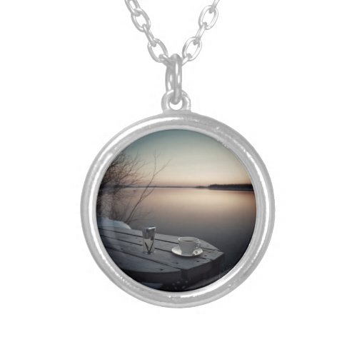 Finding winter tranquility with coffee and moon silver plated necklace