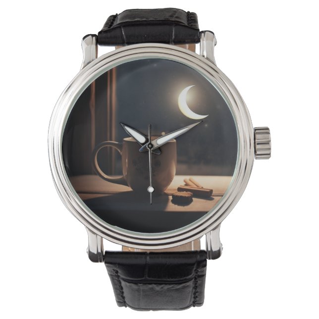 Finding winter tranquility with coffee and moon. watch (Front)