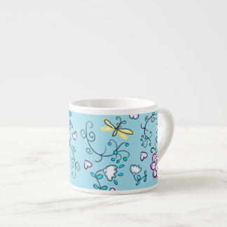 Fine Aqua Cool Cute Girly Retro Floral Espresso Cup