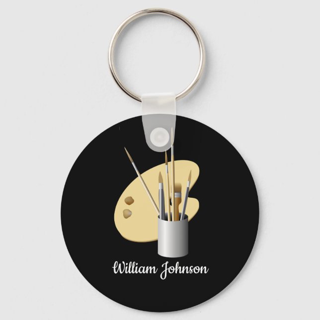 Fine Art Artist Palette and Brushes Personalized Keychain (Front)
