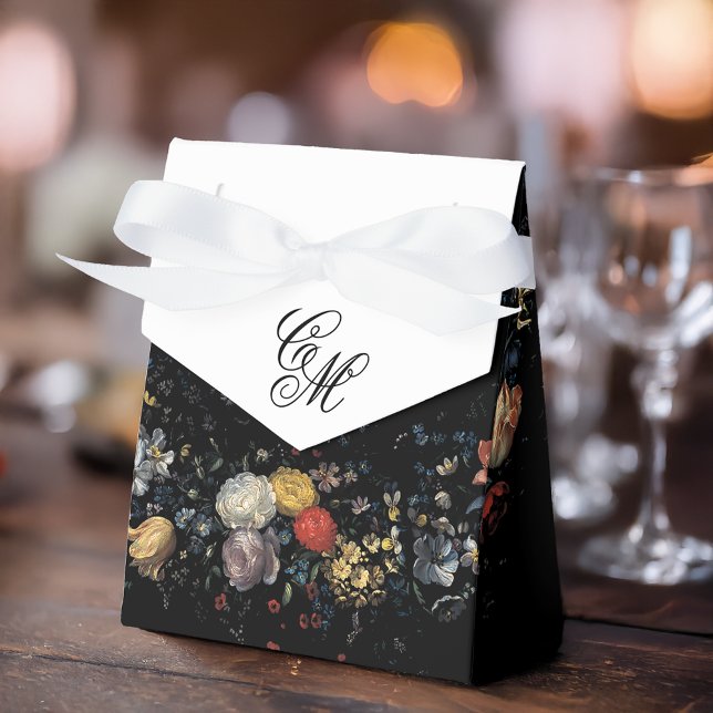 Fine Art Black Floral Calligraphy Favor Boxes (Creator Uploaded)