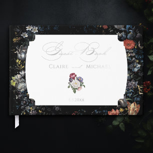 Fine Art Black Floral Calligraphy Foil Guest Book