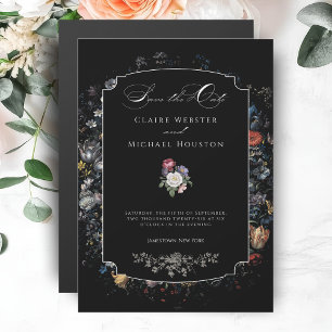 Fine Art Black Floral Calligraphy Magnetic Invitation