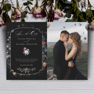 Fine Art Black Floral Calligraphy/Photo Save The Date
