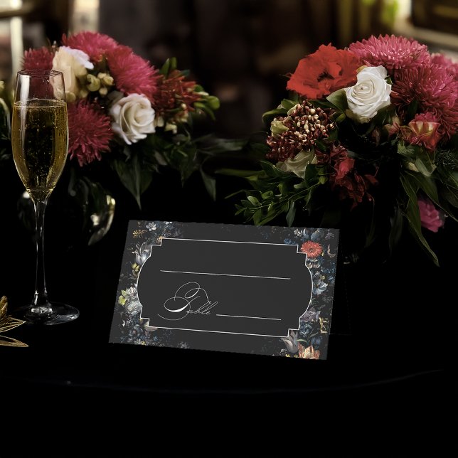 Fine Art Black Floral Calligraphy Place Card (Creator Uploaded)