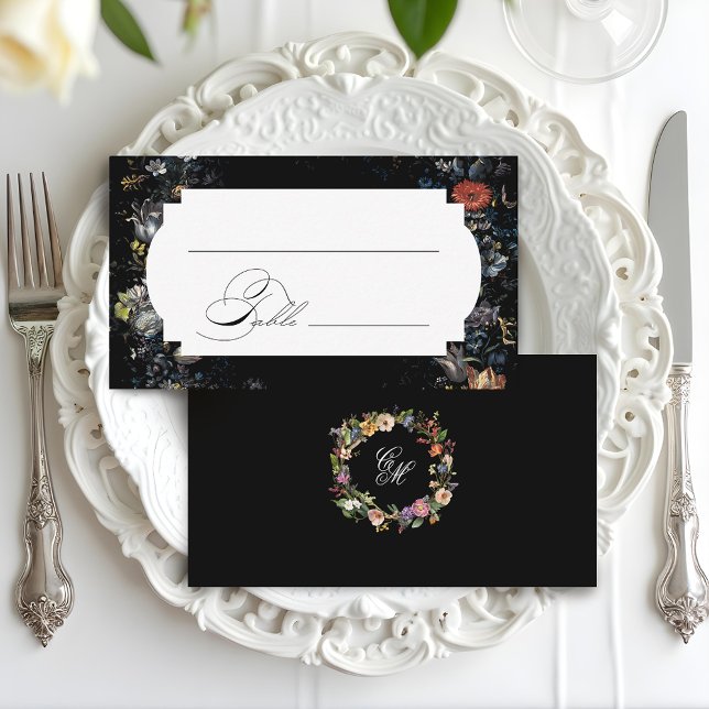 Fine Art Black Floral Calligraphy Place Card (Creator Uploaded)