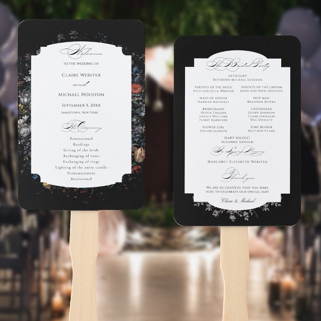 Fine Art Black Floral Calligraphy Program Hand Fan (Creator Uploaded)