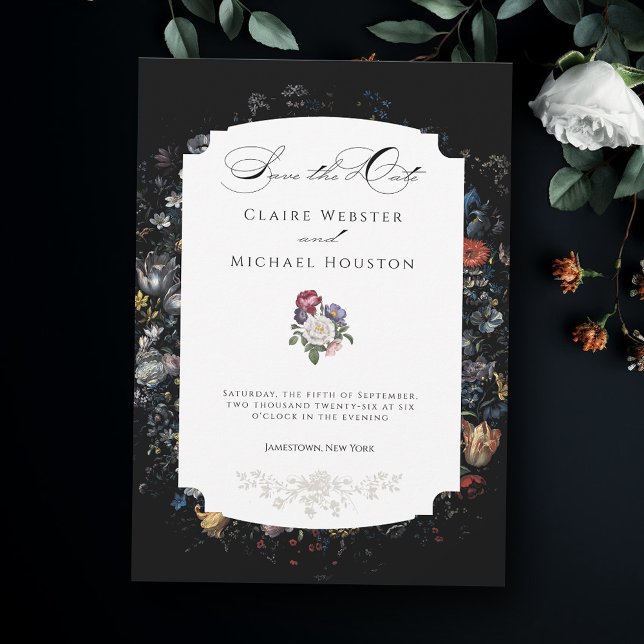Fine Art Black Floral Calligraphy Save The Date (Creator Uploaded)