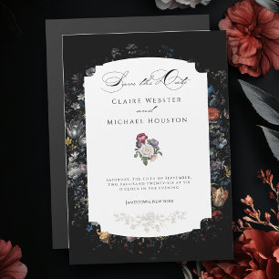 Fine Art Black Floral Calligraphy Save the Date Magnetic Invitation
